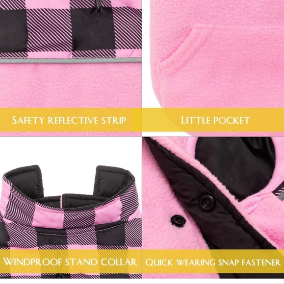 NWT SCIROKKO Pink Plaid Polar Fleece Dog Vest Winter Warm Coat Reversible Jacket - Picture 9 of 11